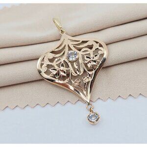 Vintage Unique 14K Karat Solid Yellow Gold Diamond Cut Drop Dangle Charm Pendant